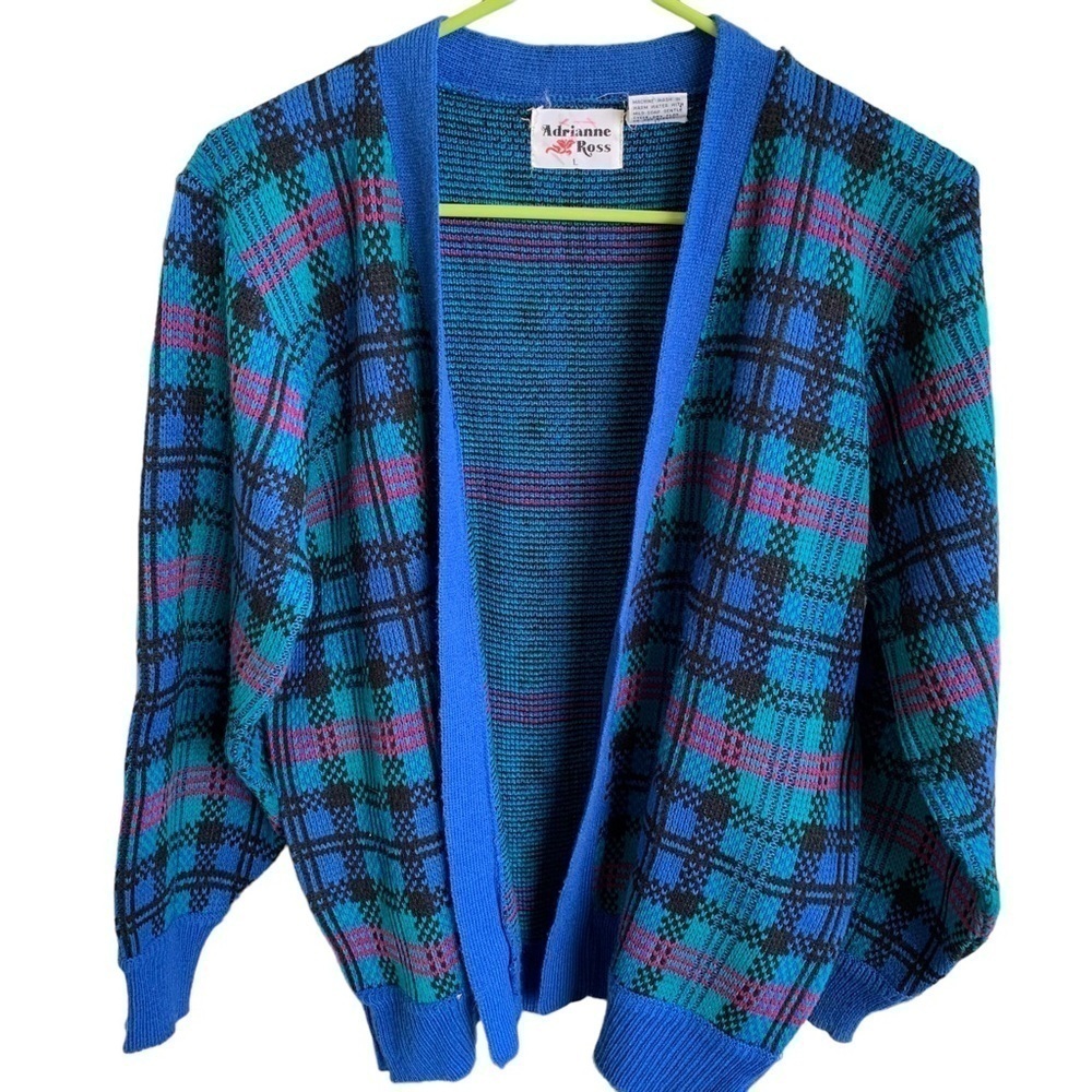 Vintage Open Front Cardigan Sweater 70s 80s Retro Size Large